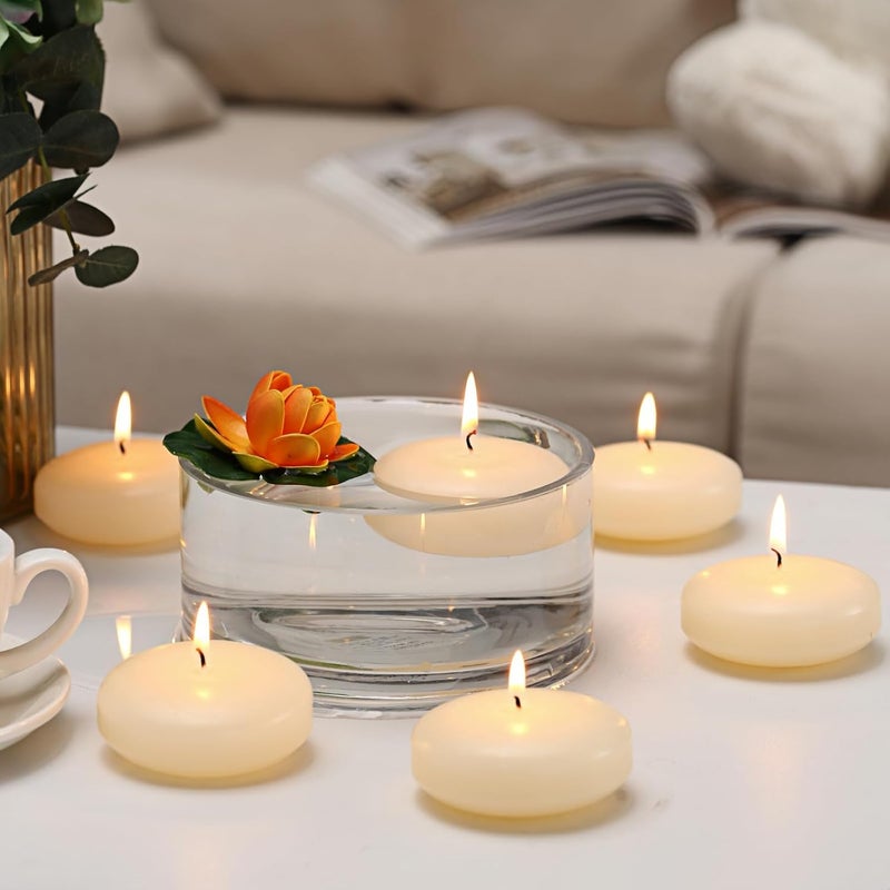 qinxiang 24 Pack Floating Candles, 3” Ivory Unscented Dripless Wax Burning Candles, for Cylinder Vases, Weddings, Party and Holiday … - Image 5